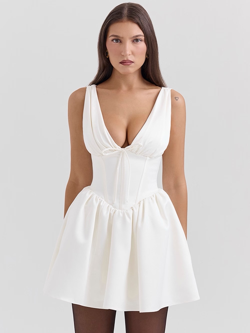 House of CB Emmeliette Ivory Satin Mini Dress M Regular A-C Bridal Like new - Picture 8 of 9